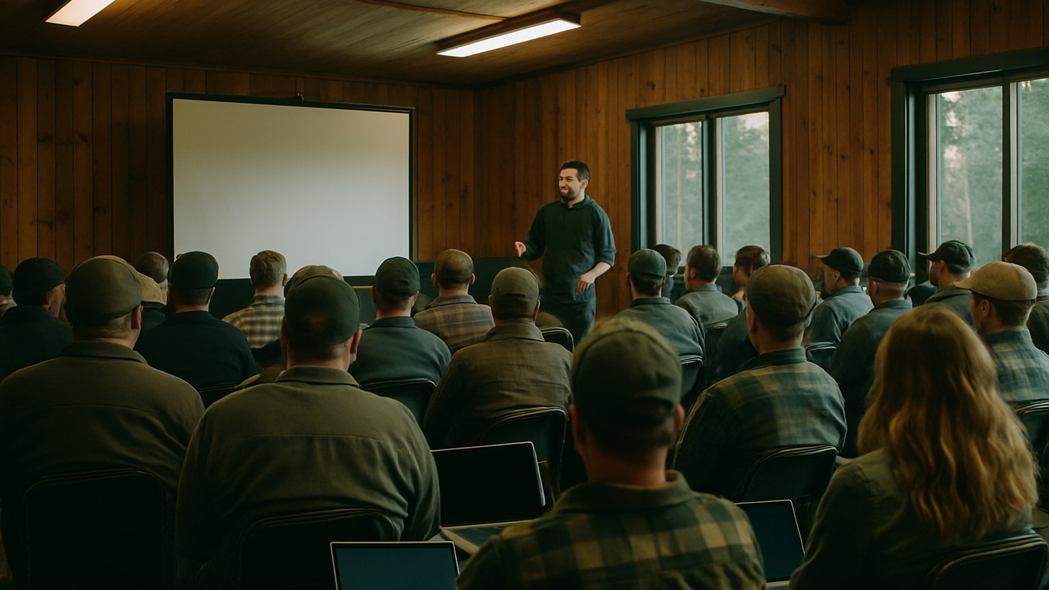 Members gathered at a contractor association meeting